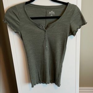 Hollister Green Blouse with Ruffle Sleeves